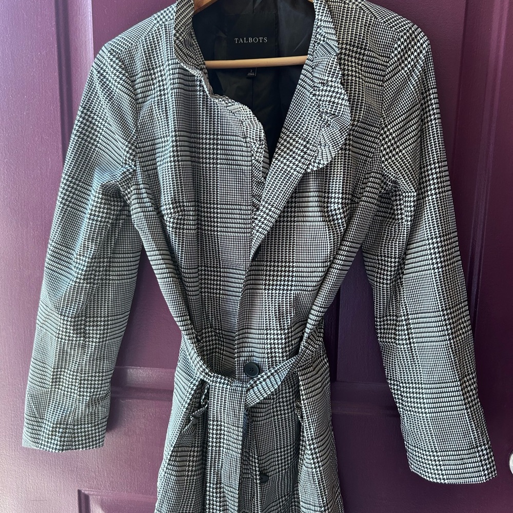 Talbots Black and White Plaid Coat